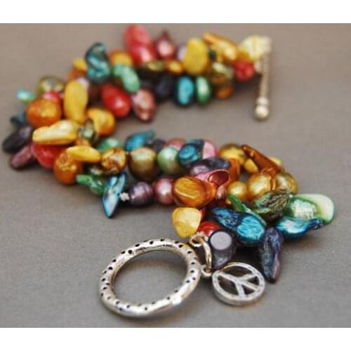 Unique Pearls jewellery Store Rainbow Freshwater Cultured Baroque Pearl Toggle Peace Bracelet Fine Jewelry Women Gift