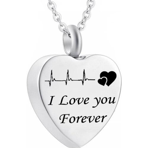 Cremation Jewelry Electrocardiogram Urn Necklace for Ashes I Love you Forever Stainless Steel Heart Memorial Pendant