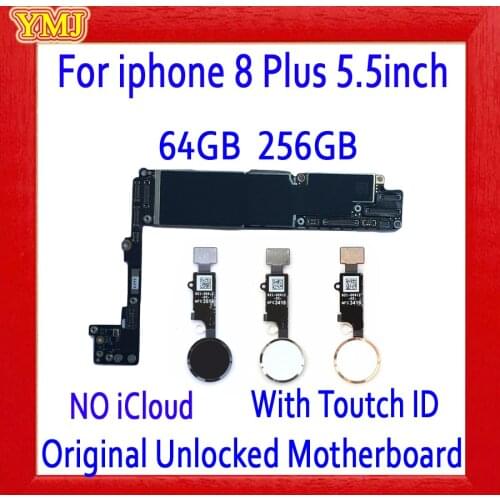 Factory unlocked for iphone 8 Plus 5.5inch Motherboard ,64GB 256GB Original for iphone 8 Plus 8P Mainboard with/no Touch ID