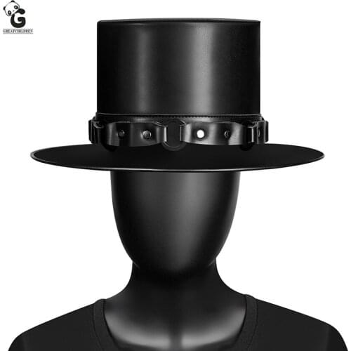 Adult Steam Punk Ladies Top Hat Plague Doctor Flat Magic Prom Womens Hat Retro Faux Leather Halloween Industrial
