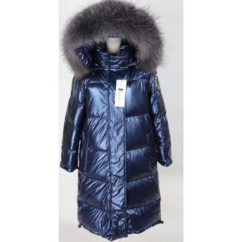 Winter bright womens clothing Natural raccoon fur big collar White duck down jacket Coat long coat