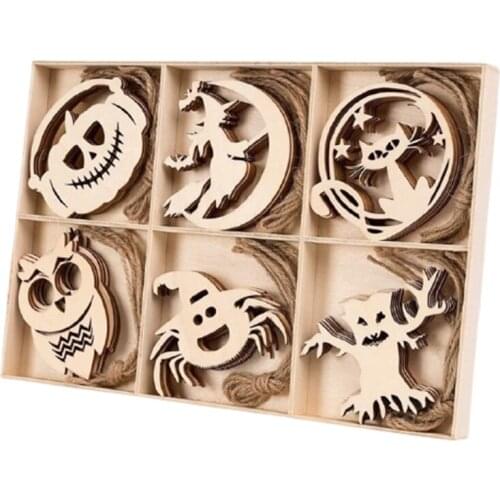 10pcs Wooden Halloween Pumpkin Ornament Door Hangings Spider Witch Wall Hanger Party DIY Decor Happy Halloween Party Decor