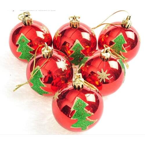12pcs 6cm Red High Quality Round Ball with Christmas Tree Pendant For Christmas Party Holiday Tree Venue Hanging Decoration New
