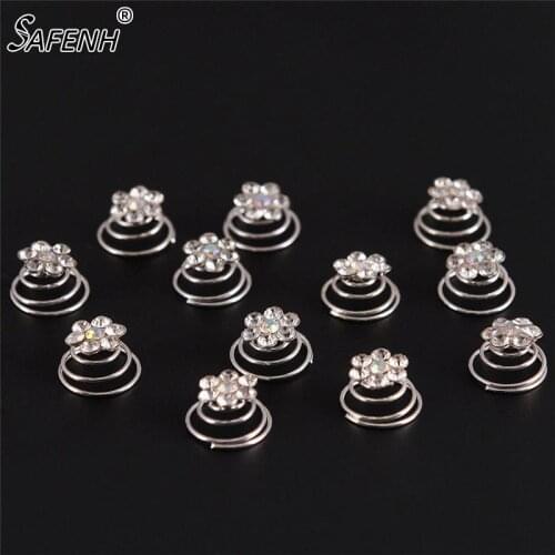 12Pcs Crystal Rhinestone Flower Hair Clips Spiral Hairpins Hairgrip Barrette For Women Hair Accessories