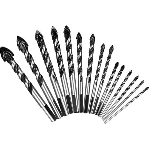 15Pcs 3/4/5/6/8/10/12/14/16mm Tungsten Carbide Triangle Spiral Drill Bit Tile Concrete Marble Woodworking Spiral Hole Saw Drill