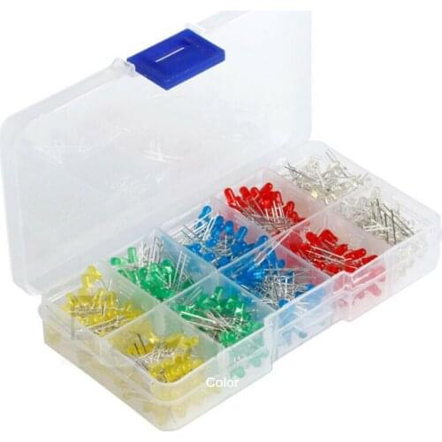 150pcs 3/5mm Box Mixed Color Red Green Yellow Blue White Bright LED Light Emitting Diodes Small parts