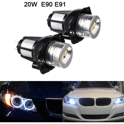 2 Pcs 1200LM 20W Car LED Headlight Angel Eyes Headlight Bulbs Ring Marker Halo Light LED Fit for BMW E90 E91 Conversion
