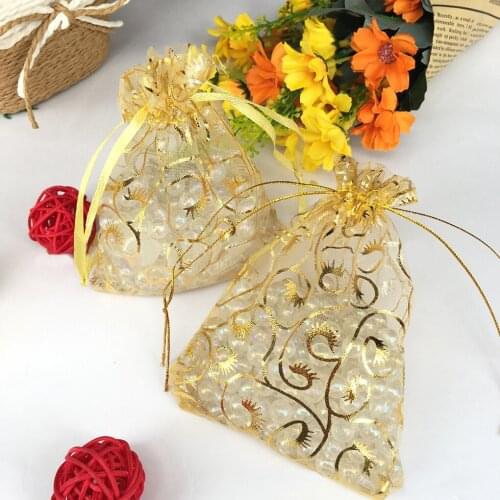 2 Pieces Champagne Mesh Storage Bag Gold Drawstring Gift Bags Party Wedding Festival Favor Present Bags
