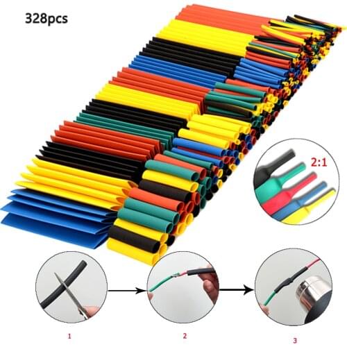 328 Pcs Heat Shrinkable Tube Car Cable Insulated Sleeving Polyolefin Heat Shrink Casing Mixed Colorful Shrinkable Sleeve Tubes
