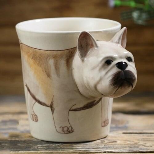 200ml 3D Stereo Animal Coffee Mugs Cute French Bulldog Cup Hand-painted Creative Cartoon Ceramic Cup Birthday Gift Mug