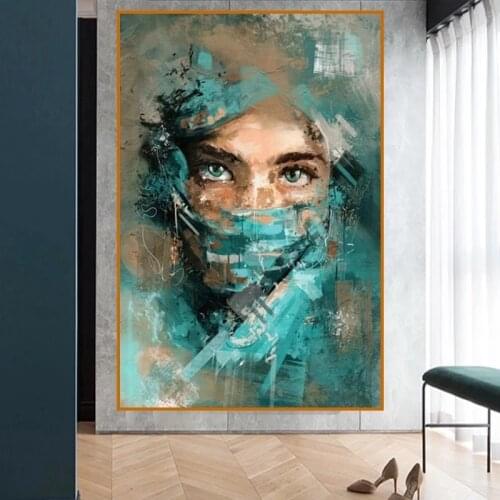 Abstract African Women with Green Veil Portrait Canvas Painting Posters Prints Modern Wall Art Scandinavian Picture Home Decor