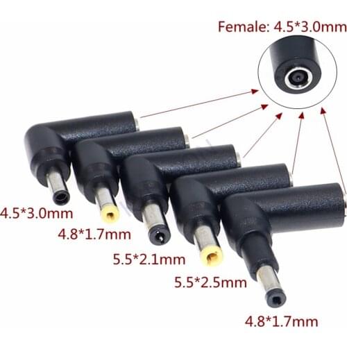 Dc Power Adapter Angle Connector 4.5x3.0mm Female to 5.5x2.5mm 5.5x2.1 4.8x1.7 Male Jack Plug Converter for Asus Lenovo Laptop