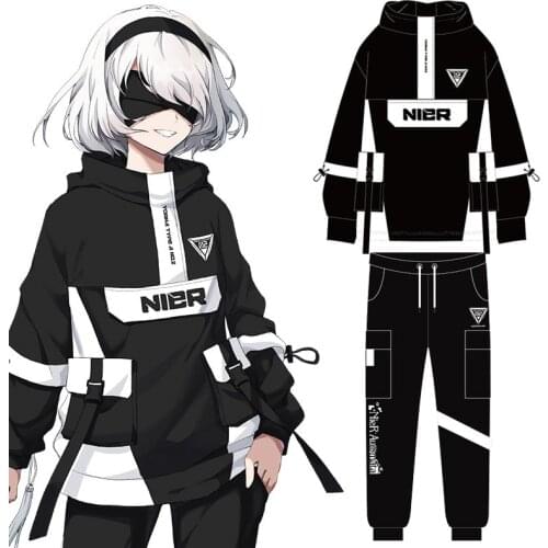 Anime NieR:Automata YoRHa Type A No. 2 Fashion Loose Hooded Wind Coat Men Women Hoodie Student Harajuku Jacket Tops Pants wig