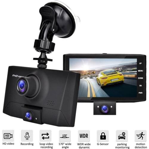 4 Inches IPS Mini Car DVR 1080P Full HD 3 Lens Camera HDR Night Vision 24 Hours Parking Monitoring Dash Cam Universal