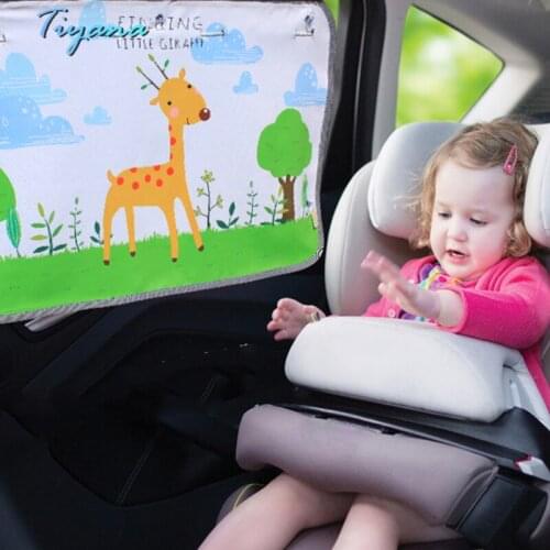 Car Sun Shade Sunscreen Heat Insulation Blackout Cloth Cute Cartoon Sucker Rail Car Side Window Curtain Block Ultraviolet Rays