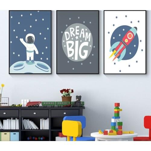 Astronaut Space Wall Art Night Sky Nursery Decor Scandinavian Canvas Poster Baby Room Decorative Painting Picture Home Decor