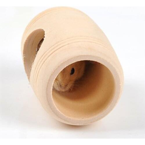Hamster Wood Tunnel Tube Chew Toys Ferret Play Hut for Hedgehog Rat Wooden Barrel Shaped Hideaway with Holes