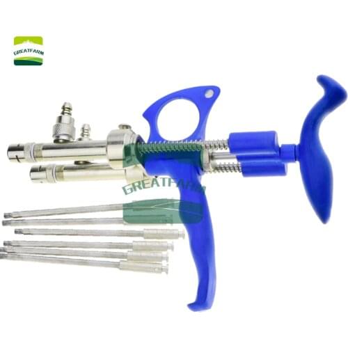 Double needle 0.5 1.5 ml continuous syringe fixed dose vaccine adjustable syringe Chicken pig vaccine 2 vaccines inject