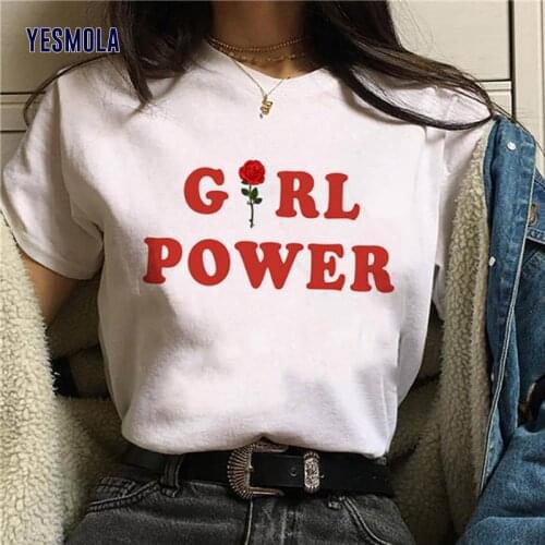 YESMOLA Women T-shirt Girl Power Women 90s Graphic Tshirt Grunge Aesthetic Top Tees Female Harajuku T Shirt Feminism