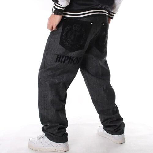HIPHOP Street Dance Clothing Flocking Loose Skateboard Long Pants Plus Fat Plus Size Hip Hop Jeans Mens Trend