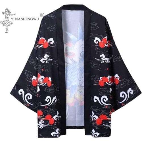 Japanese Style Men Kimonos Koi Carp Samurai Clothing Traditional Japan Blouse Yukata Haori Traditional Asian Cardigan Costumes