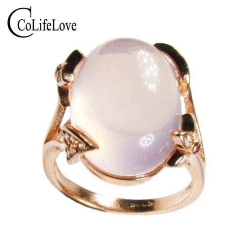 CoLife Jewelry Fashion Rose Quartz Ring 12 Mm * 16 Mm Natural Rose Quartz Silver Ring Solid 925 Sterling Silver Gemstone Ring