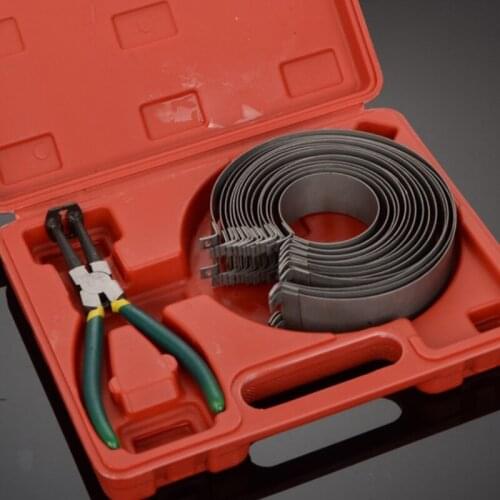 Car Engine Piston Ring Compressor Kit Piston Ring Compression Tool with Lock Ring Pliers & 14 Piston Rings 85AC