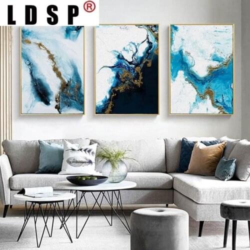LDSP Abstract Blue Golden Nordic Minimalist Canvas Painting Wall Art Print Poster Picture Modern Living Room Home Decor