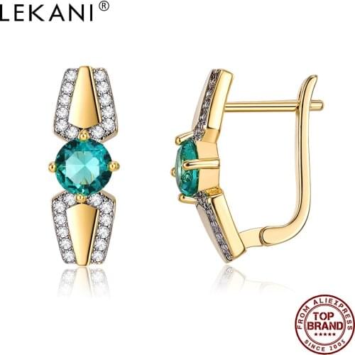 LEKANI Romantic Stud Earrings Women Copper Plated Gold Color Separation Round Green Cubic Zirconia Female Anniversary Earring