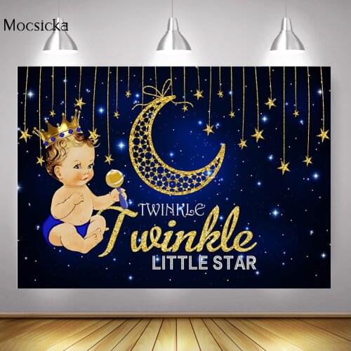 Twinkle Little Star Baby Shower Backdrop Photo Shoot Newborn Royal Prince Birthday Background Glitter Starry Sky Gold Moon Stars