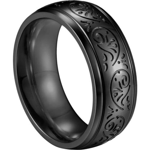 BONISKISS 7mm Vintage Classic Pattern Rings For Men Antique Silver Color Stainless Steel Ring Male Wedding Band Engagement Rings