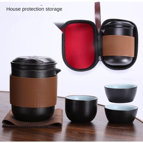 Set of ceramic travel kungfu tea set Simple tea brewing set for outdoor tourism Travel tea set tea pot and cup set