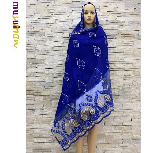 Real Shot African Women Dubai Cotton Scarf Middle Size Embroidery Muslim Splicing Cotton Scarf for Wraps Headite Scarf MS108