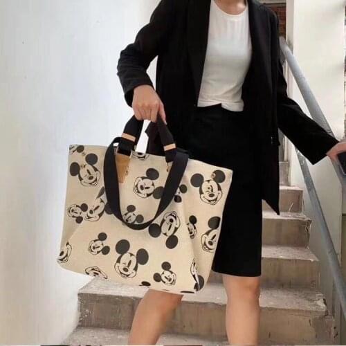 New Disney Korean canvas bag large-capacity tote bag Mickey mouse women fashion print shoulder diagonal backpack