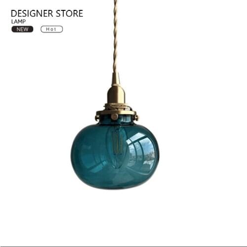 New product homestay small fresh retro green retro blue colored glass chandelier