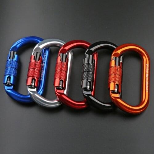 O Shape Climbing Carabiner Outdoor Mountaineering Caving Rock Buckle Climbing Carabiner Safety Auto Master Screw Lock Hook