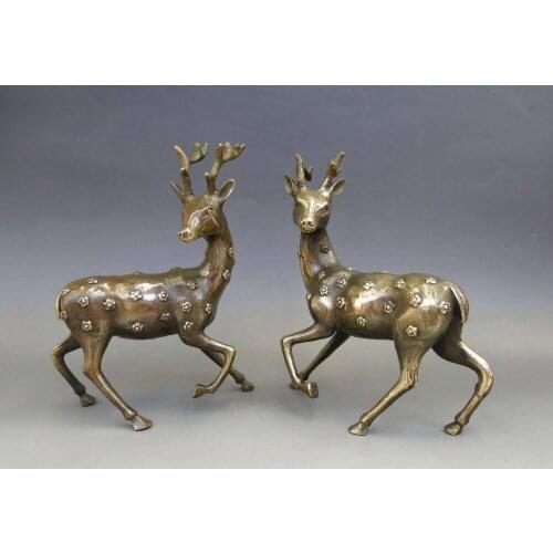 Un par de exquisitas esculturas de cobre de la suerte de la decoración hecha A mano de China-venado