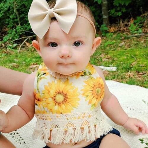 Tassels Lace Newborn Baby Girl Sunflower Tassel Backless Halter Top Shorts Pants Headwear Outfit Clothes 0-24M