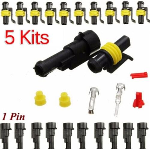 5set Waterproof Car Part 1 Pin Way Sealed Electrical Wire Auto Connector Plug Set Car Motorcycle for HID LED Light Fog Lamp