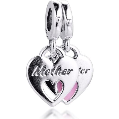 Fits for Pandora Beads Bracelets Double Heart Split Dangle Charms 100% 925 Sterling Silver Jewelry Free Shipping