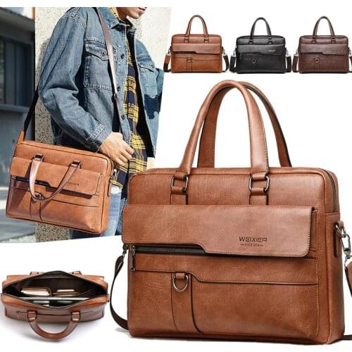 Retro Men PU Leather Black Briefcase Business Men Handbags Male Vintage Shoulder Messenger Bag Men 14inch Large Laptop Handbags