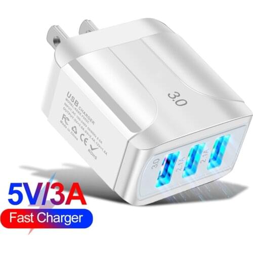 Quick Charge 3.0 3a 3 Ports Usb Phone Charger Fast Charging Three Power Ports Travel Charger For Phone