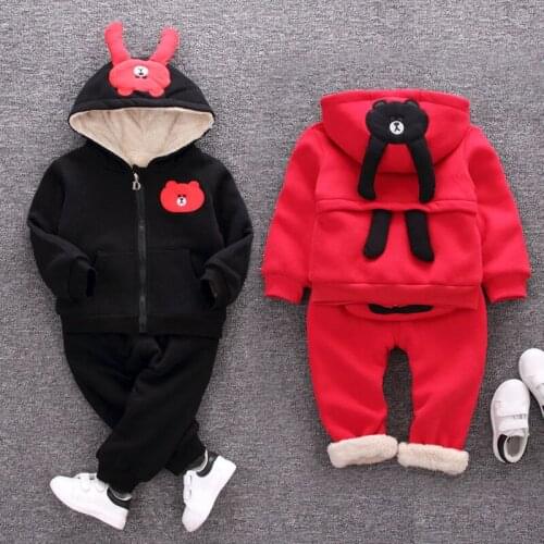 Wool Thicker Children Suit Boy Winter Clothes 2018 New Cartoon Bear Boy Suit Clothing