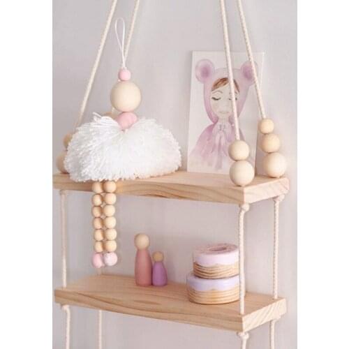 Nordic Baby Room Decor Wooden Beads Hairball Wall Hanging Ornament Children Tent Decoration Home Wall Hanging Pendant Photo Prop