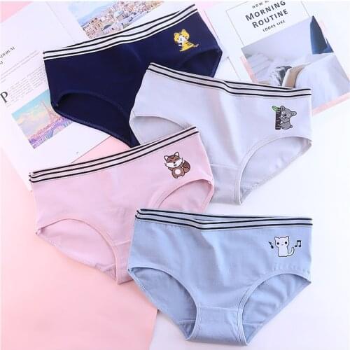 4 Pieces/lot Women Cotton Panties Cute Animal printing Underwear Briefs Breathable Ladies Underpants Female Intimates