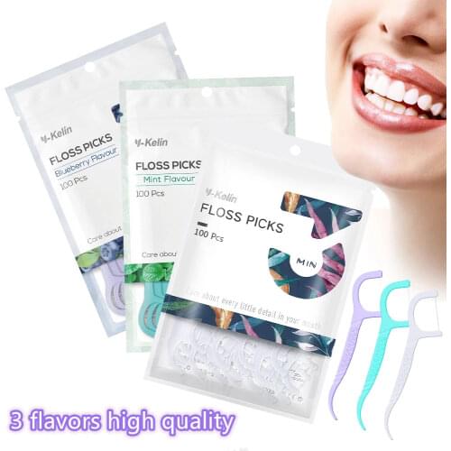Y-Kelin 100Pcs Disposable Dental FlossCleaning Tooth Stick 7.5cm Floss Pick Interdental Brush Flosser for Oral Cleaning