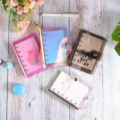 Yiwi A5 A6 A7 PVC Rainbow laser Transparent Notebook diary Cover Glitter Loose leaf Note Book Planner Clip Office Supplies