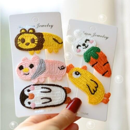5pcs/set Animal Woolen Crochet Snap Hair Clips for Girls Side Hairpins Barrettes Ornaments Children Kids Hair Accessories