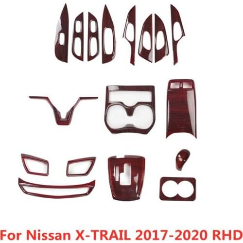 Wood Grain Car Gear Shift Knob Steering Wheel Sticker Door Handle Outlets Moulding Trim for Nissan X-TRAIL 2017 2018 2019 2020