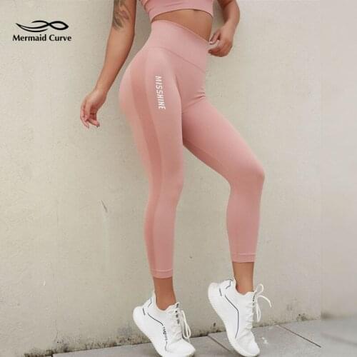 Mermaid Curve 2020 Hot Women High Waist Seamless Yoga Pant Letter Sports Legging Gym Elastic Fitness Leggings Calf-Length Pant